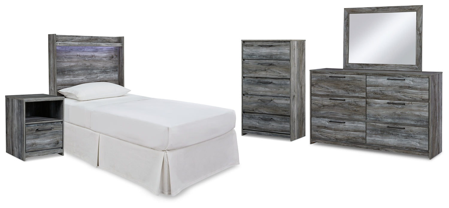 Baystorm Gray Twin Panel Headboard Bed, Dresser, Mirror and Nightstand - B221B74
