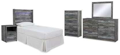 Baystorm Gray Twin Panel Headboard Bed, Dresser, Mirror and Nightstand - B221B74