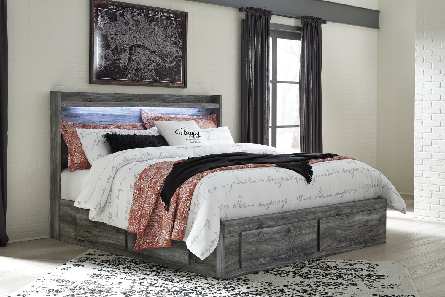 Baystorm King Storage Bed, Dresser and 2 Nightstands - B221B85