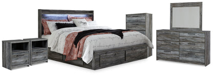 Baystorm King Storage Bed, Dresser, Mirror, Chest and 2 Nightstands - B221B86