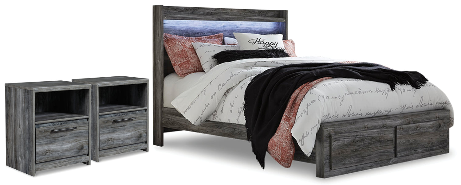 Baystorm Queen Panel Storage Bed and 2 Nightstands - B221B84