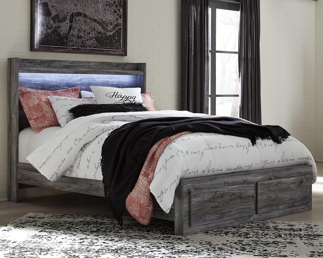 Baystorm Queen Panel Storage Bed and 2 Nightstands - B221B84