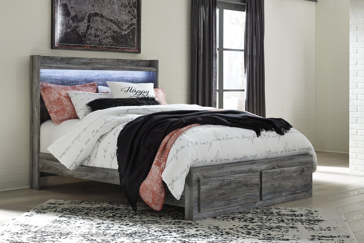 Baystorm Queen Panel Storage Bed and Nightstand - B221B87