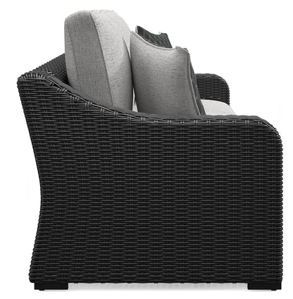 Beachcroft Black/Light Gray Outdoor Sofa and 2 Lounge Chairs - P792P8