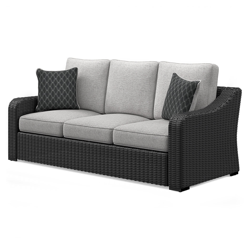 Beachcroft Black/Light Gray Outdoor Sofa and 2 Lounge Chairs - P792P8