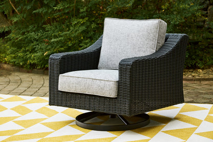Beachcroft Black/Light Gray Outdoor Sofa and 2 Lounge Chairs - P792P8