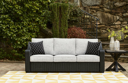 Beachcroft Black/Light Gray Outdoor Sofa and 2 Lounge Chairs - P792P8