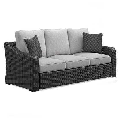 Beachcroft Black/Light Gray Outdoor Sofa and 2 Lounge Chairs - P792P8