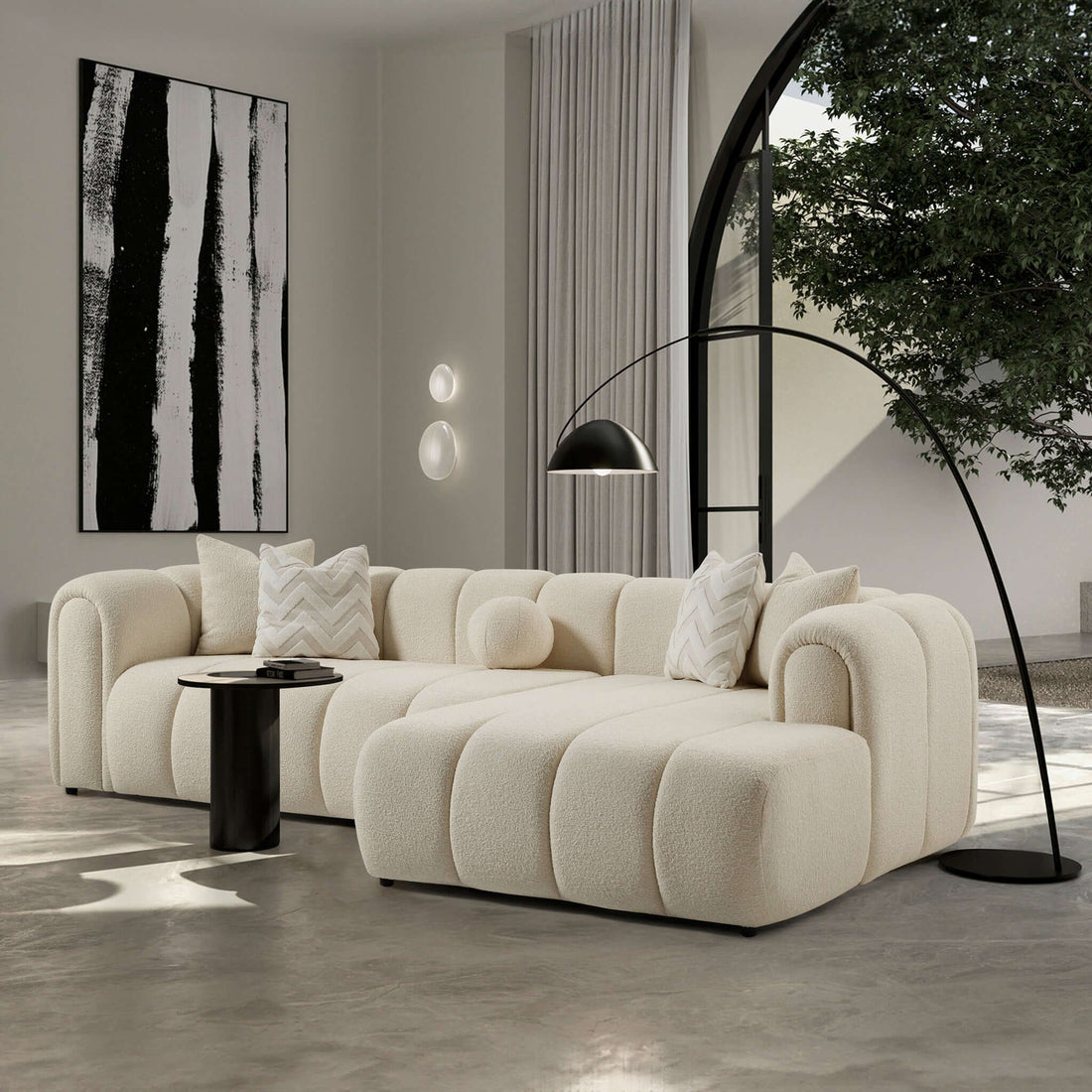 Beatrice Modern Tufted Ivory Boucle Right Sectional Sofa - SEC02600302