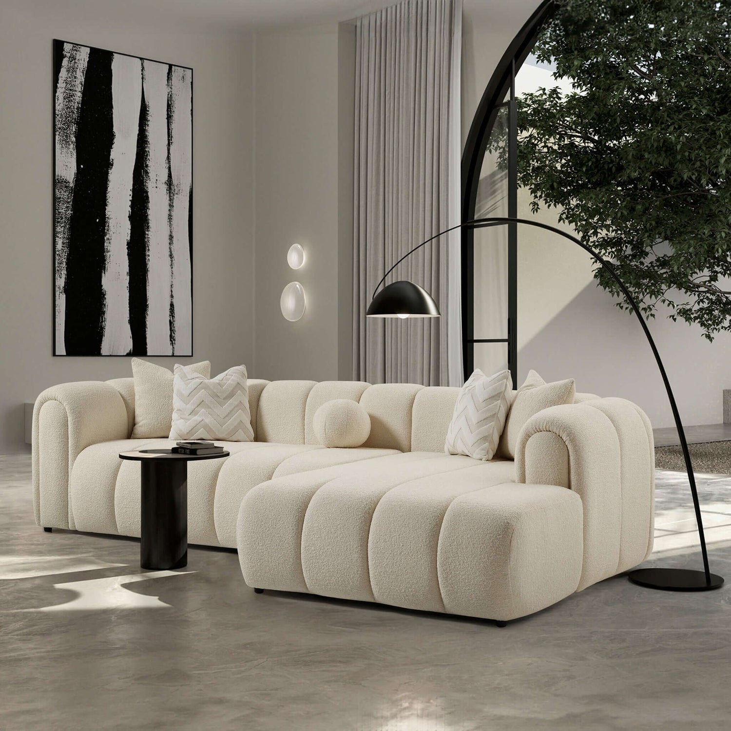 Beatrice Modern Tufted Ivory Boucle Right Sectional Sofa - SEC02600302