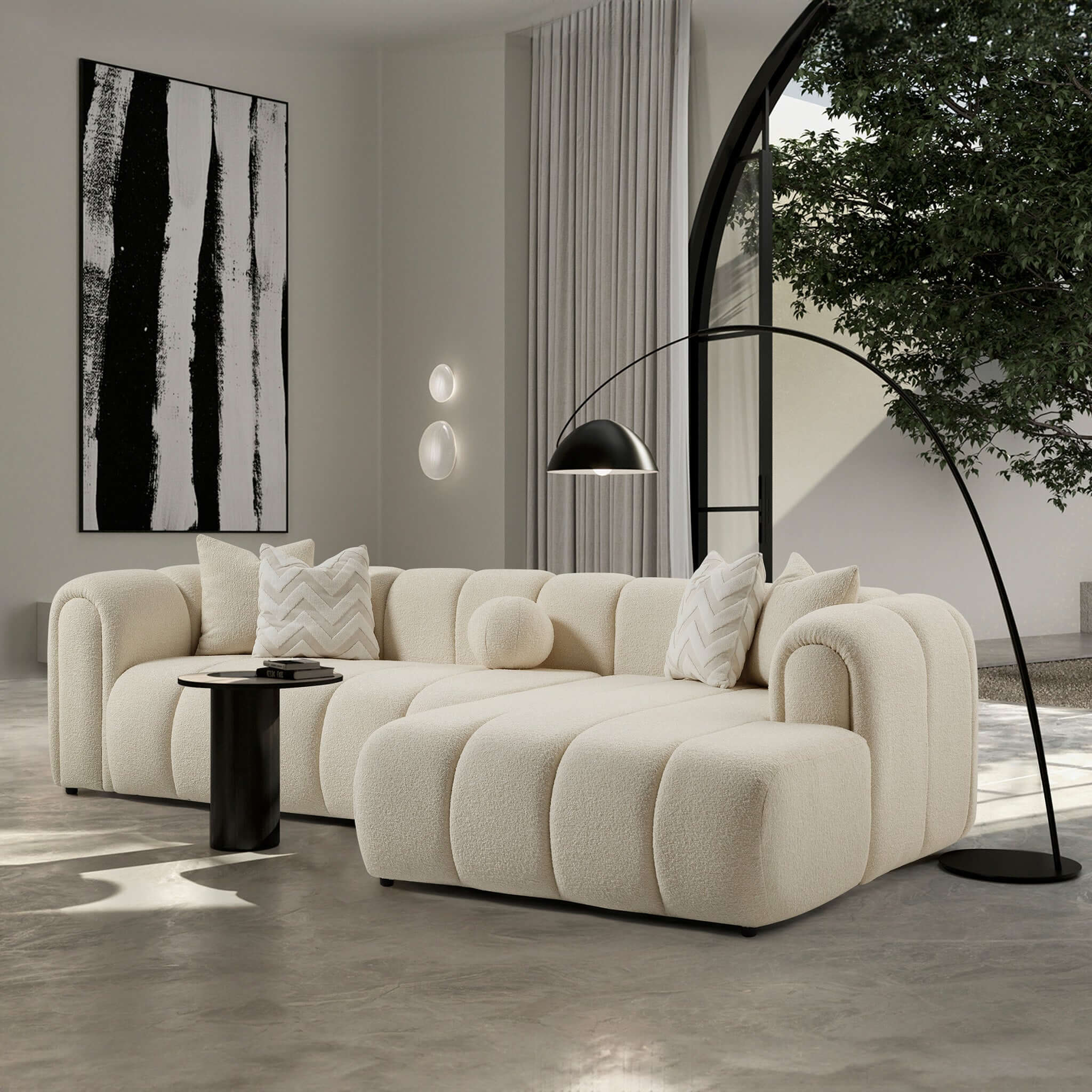 Beatrice Modern Tufted Ivory Boucle Right Sectional Sofa - SEC02600302