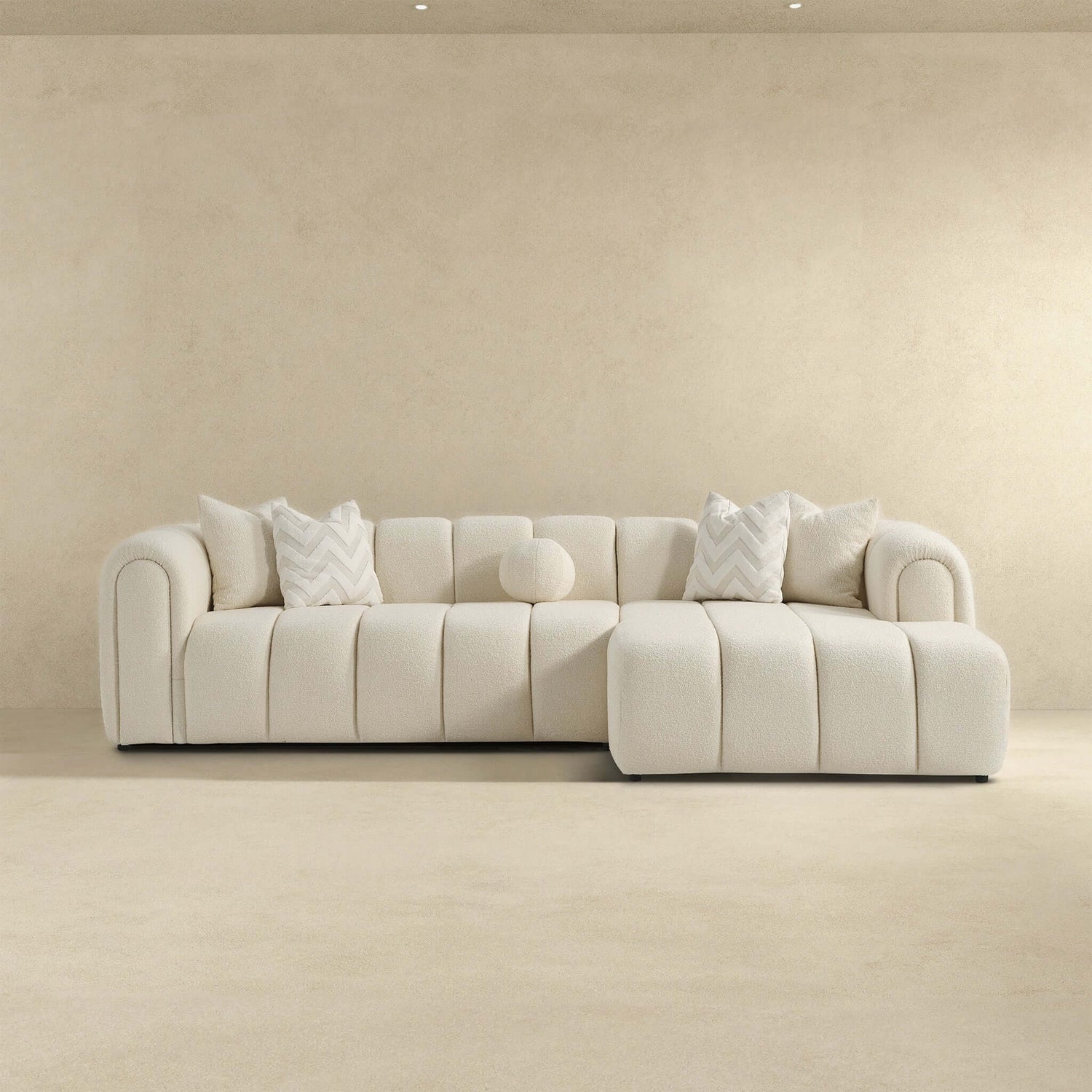 Beatrice Modern Tufted Ivory Boucle Right Sectional Sofa - SEC02600302