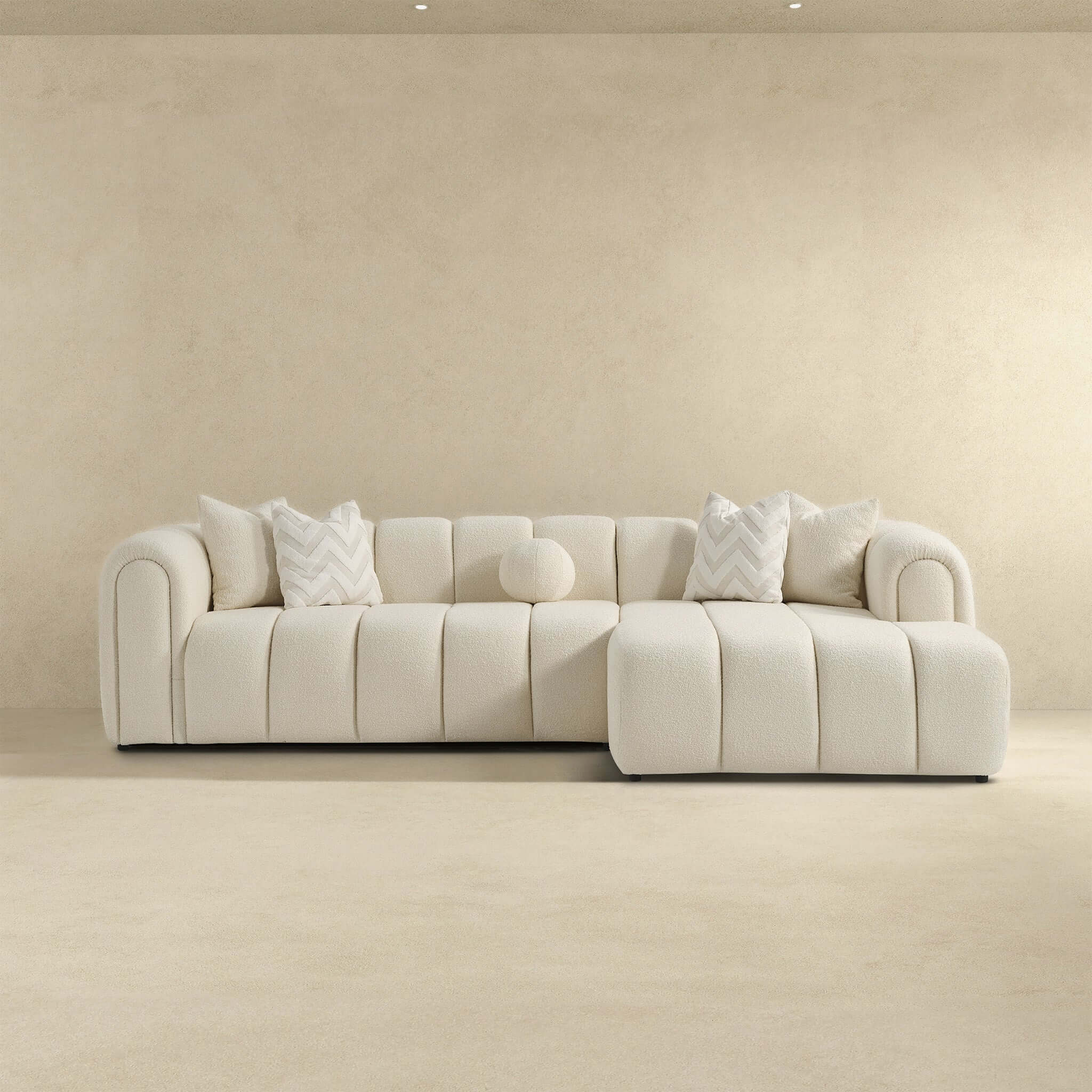 Beatrice Modern Tufted Ivory Boucle Right Sectional Sofa - SEC02600302