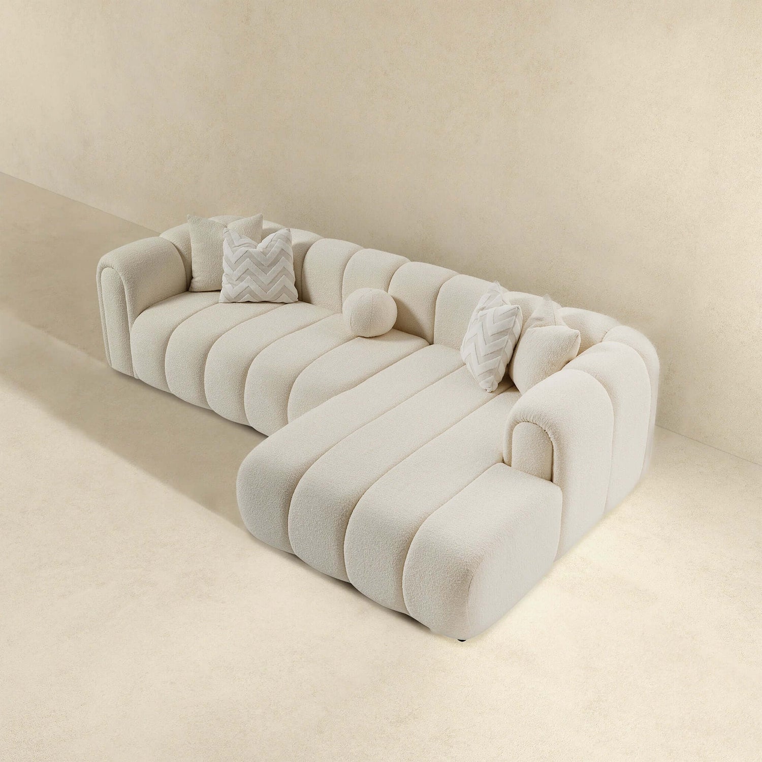 Beatrice Modern Tufted Ivory Boucle Right Sectional Sofa - SEC02600302