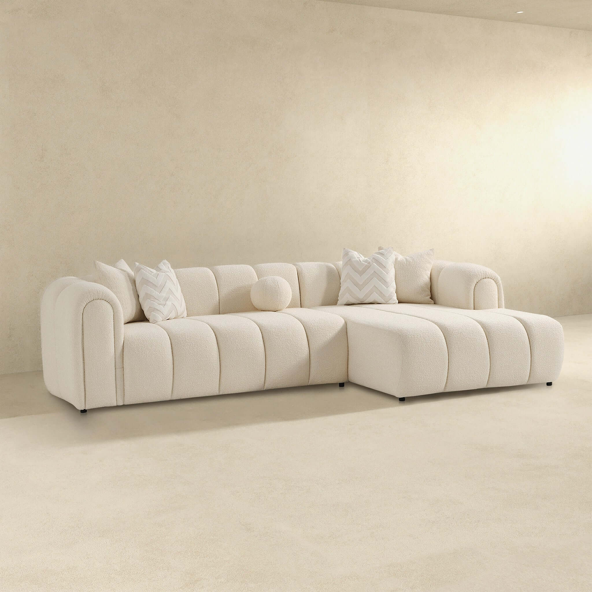 Beatrice Modern Tufted Ivory Boucle Right Sectional Sofa - SEC02600302