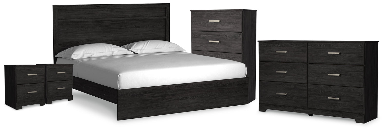 Belachime Charcoal King Panel Bed, Dresser, Chest and 2 Nightstands - B2589B14