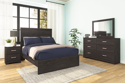Belachime Full Panel Bed with 2 Nightstands in Charcoal - PKG018419