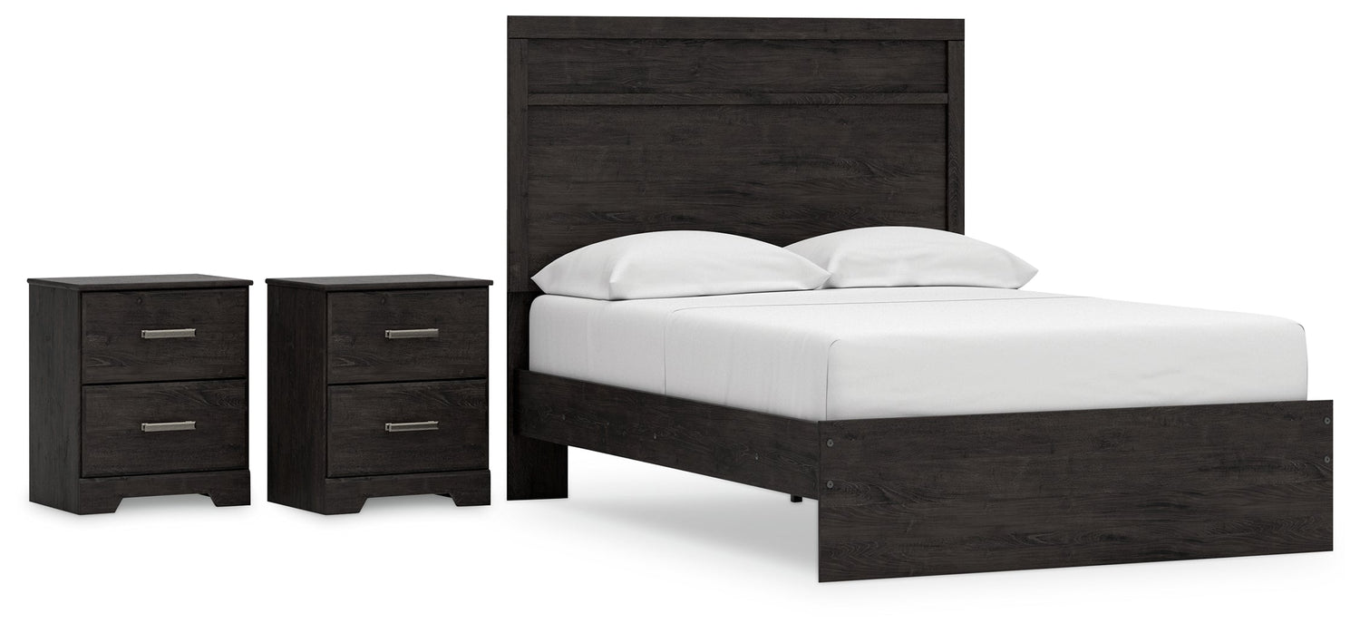Belachime Full Panel Bed with 2 Nightstands in Charcoal - PKG018419