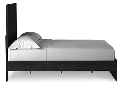 Belachime Full Panel Bed with Mirrored Dresser and Chest in Charcoal - PKG018415