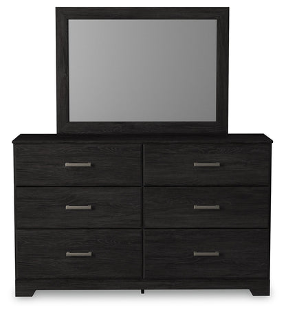 Belachime Full Panel Bed with Mirrored Dresser and Chest in Charcoal - PKG018415