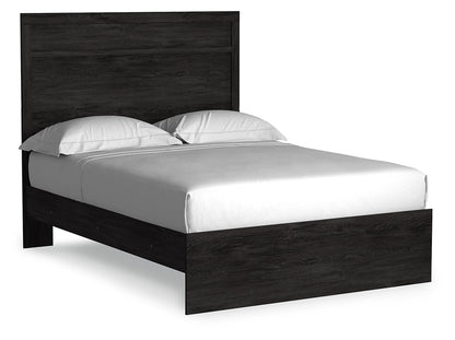 Belachime Full Panel Bed with Mirrored Dresser in Charcoal - PKG018411