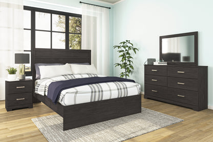 Belachime King Panel Bed with Dresser and 2 Nightstands in Charcoal - PKG018409