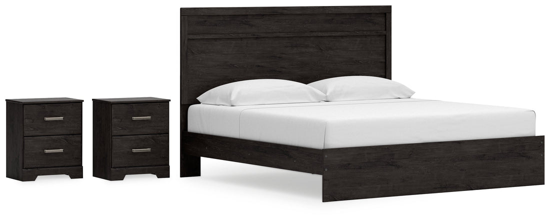 Belachime King Panel Bed with Dresser and 2 Nightstands in Charcoal - PKG018409