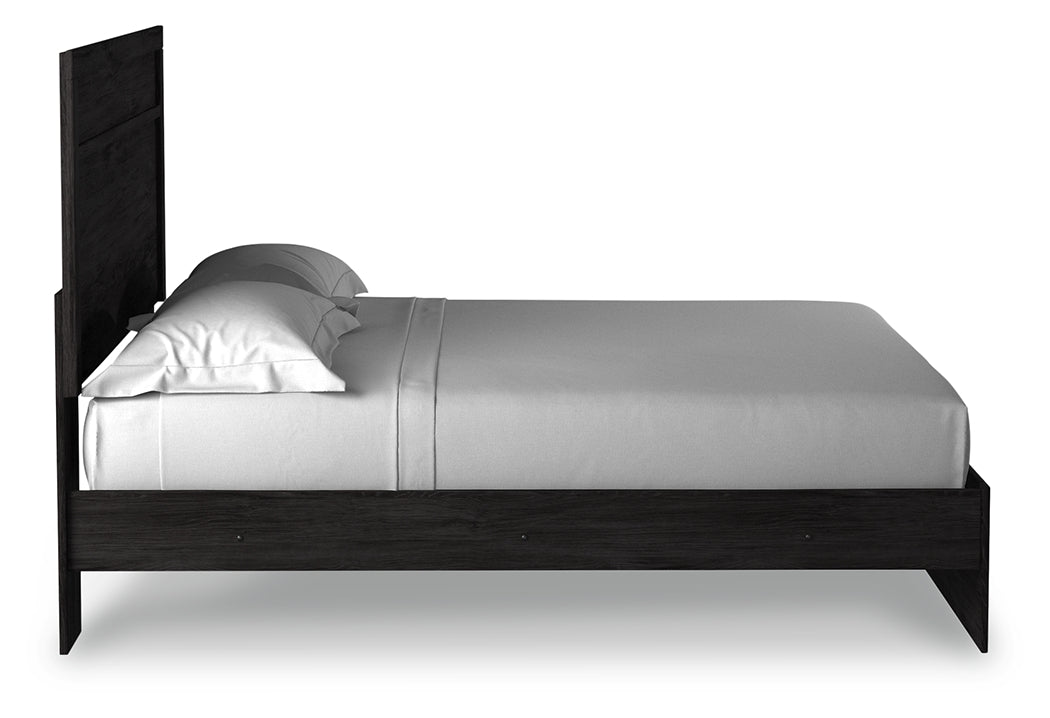 Belachime King Panel Bed with Mirrored Dresser and 2 Nightstands in Charcoal - PKG018403