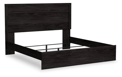 Belachime King Panel Bed with Mirrored Dresser, Chest and 2 Nightstands in Charcoal from Ashley - Luna Furniture