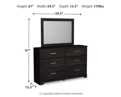 Belachime King Panel Bed with Mirrored Dresser, Chest and 2 Nightstands in Charcoal from Ashley - Luna Furniture