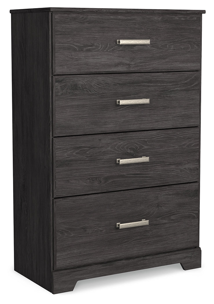 Belachime King Panel Bed with Mirrored Dresser, Chest and 2 Nightstands in Charcoal from Ashley - Luna Furniture