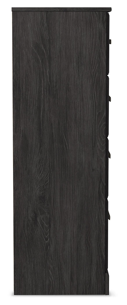 Belachime King Panel Bed with Mirrored Dresser, Chest and 2 Nightstands in Charcoal from Ashley - Luna Furniture