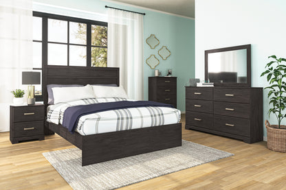 Belachime Queen Panel Bed with Mirrored Dresser and 2 Nightstands in Charcoal from Ashley - Luna Furniture