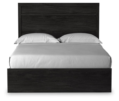 Belachime Queen Panel Bed with Mirrored Dresser and 2 Nightstands in Charcoal - PKG018394