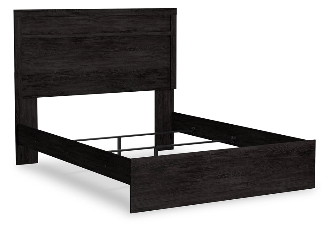 Belachime Queen Panel Bed with Mirrored Dresser and 2 Nightstands in Charcoal - PKG018394