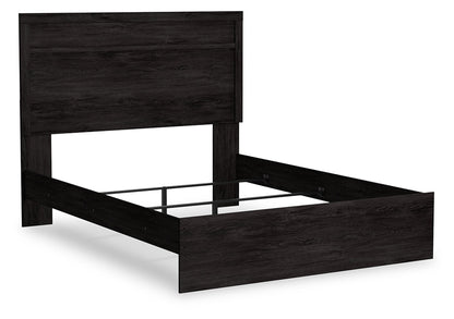 Belachime Queen Panel Bed with Mirrored Dresser and 2 Nightstands in Charcoal - PKG018394
