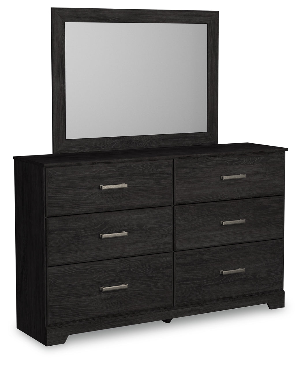 Belachime Queen Panel Bed with Mirrored Dresser and Nightstand in Charcoal - PKG018396