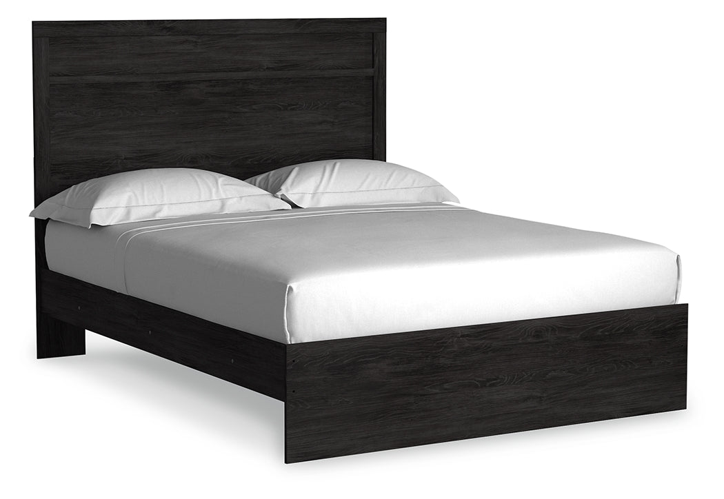 Belachime Queen Panel Bed with Mirrored Dresser and Nightstand in Charcoal - PKG018396