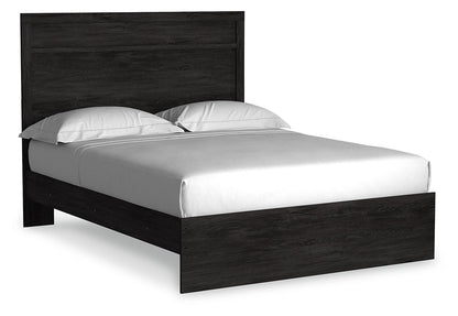Belachime Queen Panel Bed with Mirrored Dresser and Nightstand in Charcoal - PKG018396