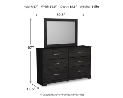 Belachime Queen Panel Bed with Mirrored Dresser and Nightstand in Charcoal - PKG018396