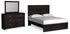 Belachime Queen Panel Bed with Mirrored Dresser in Charcoal - PKG018393