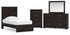 Belachime Twin Panel Bed with Mirrored Dresser and Chest in Charcoal - PKG016001