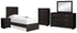 Belachime Twin Panel Bed with Mirrored Dresser, Chest and 2 Nightstands in Charcoal - PKG015999