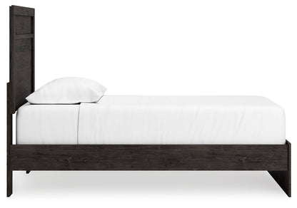 Belachime Twin Panel Bed with Mirrored Dresser, Chest and 2 Nightstands in Charcoal - PKG015999