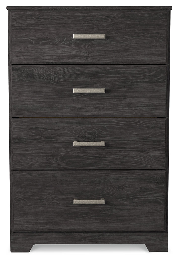 Belachime Twin Panel Bed with Mirrored Dresser, Chest and Nightstand in Charcoal - PKG016002