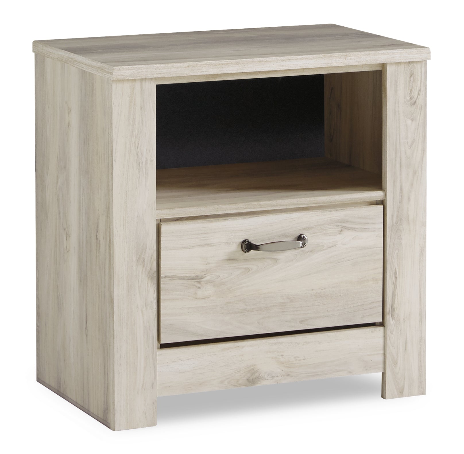 Bellaby Queen Crossbuck Panel Bed with Mirrored Dresser, Chest and 2 Nightstands in Whitewash from Ashley - Luna Furniture