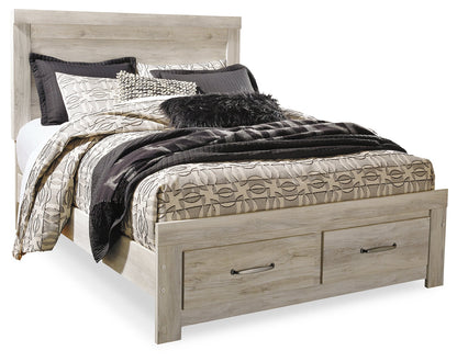 Bellaby Queen Platform Bed with 2 Storage Drawers with Mirrored Dresser, Chest and Nightstand in Whitewash from Ashley - Luna Furniture