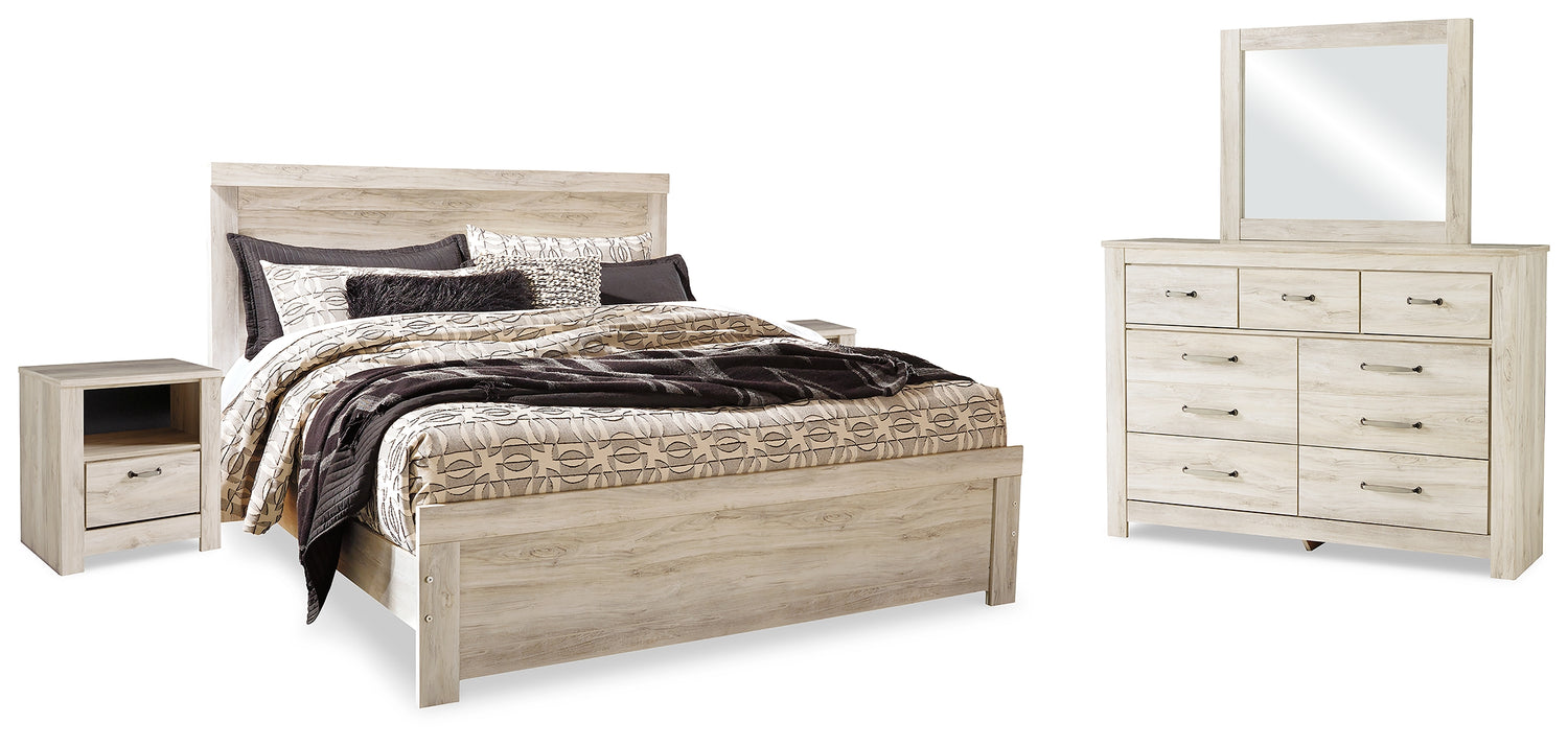 Bellaby Whitewash King Panel Bed, Dresser, Mirror and 2 Nightstands - B331B22
