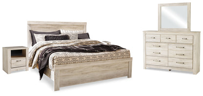 Bellaby Whitewash King Panel Bed, Dresser, Mirror and 2 Nightstands - B331B22