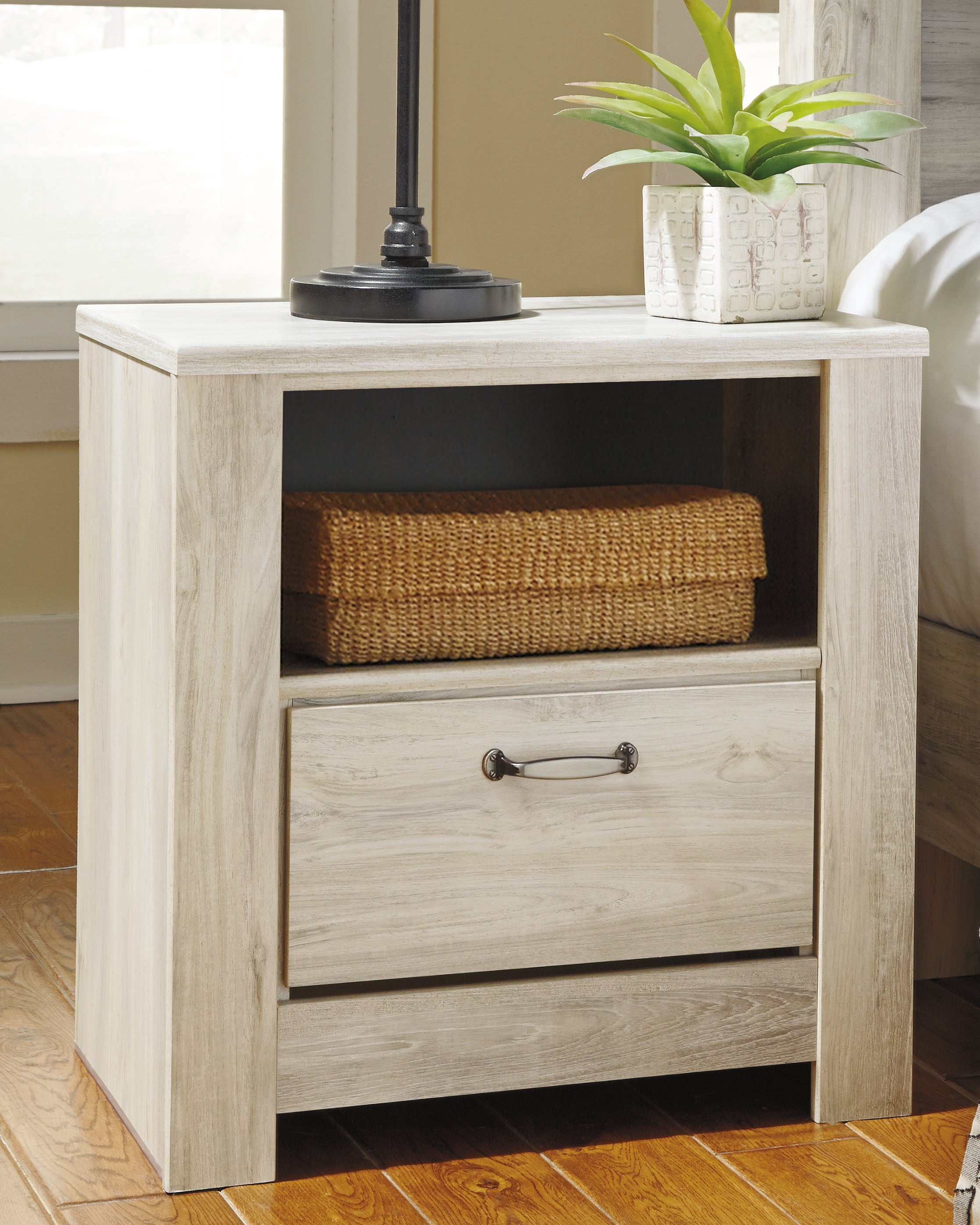 Bellaby Whitewash King Panel Bed, Dresser, Mirror, Chest and 2 Nightstands - B331B17